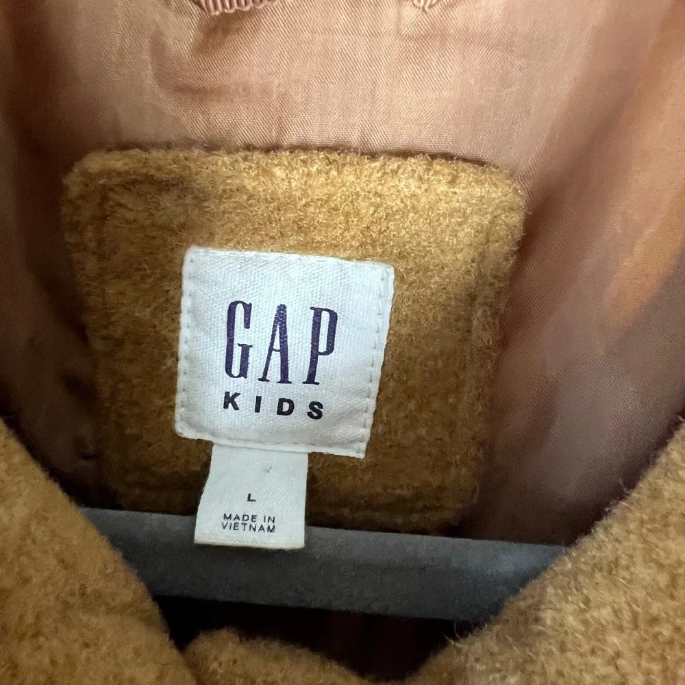 GAP Kids Boucle Jacket Girls Size L Deep‎ Camel Button Front Coat Longline